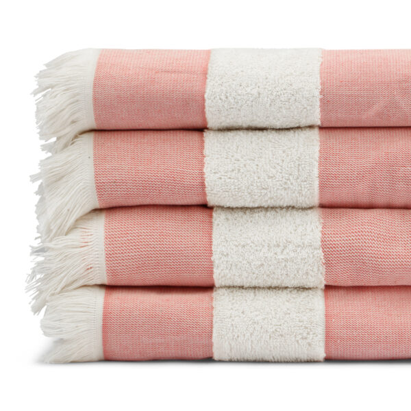 100% Organic Turkish Pestemal Striped Cabana Beach Towels- Coral Pink Cabana Stripe Pestemal