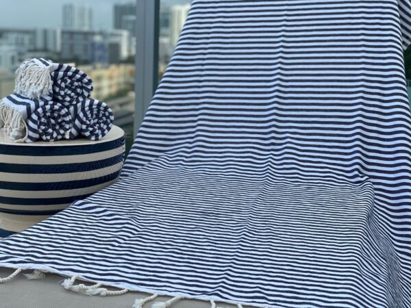 100% Turkish Cotton Pestemal Striped Beach and Travel Towel with Fringe - Soft, Absorbent, Compact & Stylish. Throw, Cover Up, Shawl, Blanket